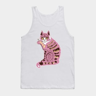 Cute Pink Folk Cat Tank Top